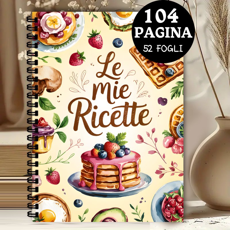 TEMU 1pz, Libro di Ricette Italiane, da Cucina Vuoto di 104 con Rilegatura a Spirale, con Illustrazioni di Cibo ad con Waffle, Pancake, Avocado e