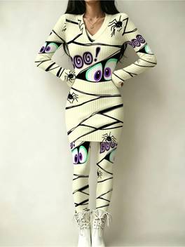 halloween themed womens dress set mixed colors multiple sizes and lightweight fabric suitable for party date stylish and comfortable