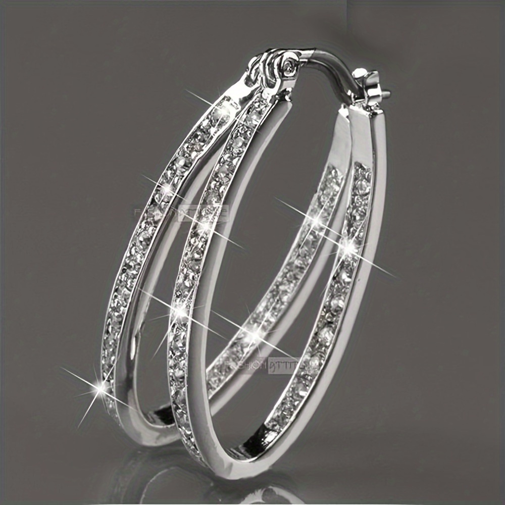 TEMU 925 Sterling Silver Oval Earrings With Hypoallergenic Post - Chic , Sparkling End For Women' And Occasions