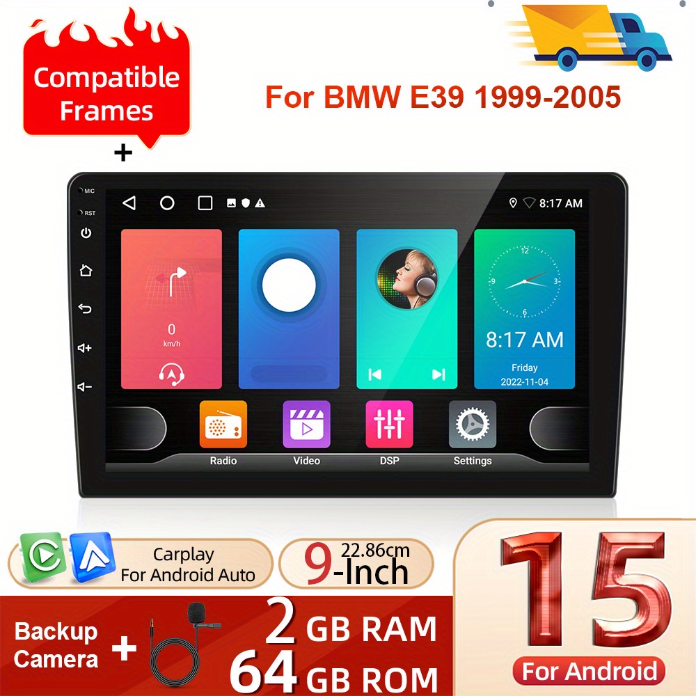 Image of [2g+64g] 15 For E39 1999-2005 (frame Included) Double Din Car Stereo With Auto, Podofo 9 Inch Touch Screen 2 Din Car Radio With , Gps Navi Wifi/ Fm/ Rds Usb/ Swc+backup Camera+mic