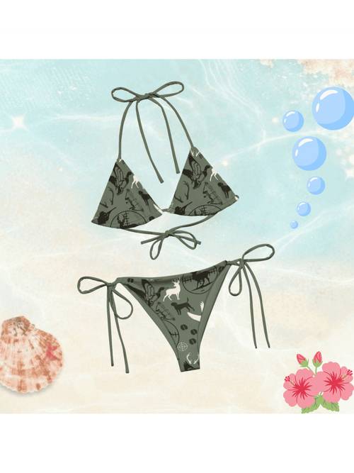 womens outdoor wildlife print camisole bikini set nature inspired 2pcs swimsuit adjustable tie side top and summer beach vacation outfit