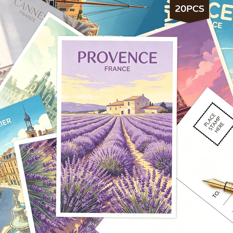 TEMU Lot de 20 cartes postales d'art vierges vintage, ensemble de cartes postales assorties sur le thème des de voyage en France pour l'envoi postal,