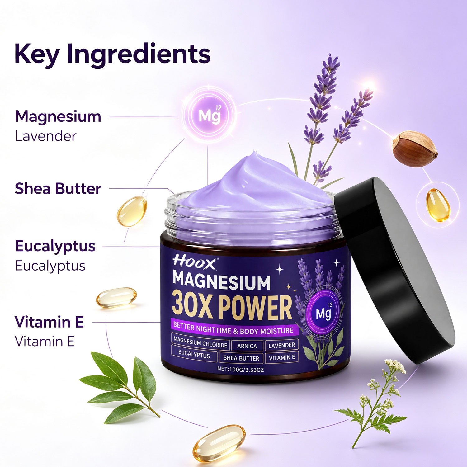 30x Magnesium Cream Care With Lavender Extract Shea Butter And Vitamin E. It Delivers Noticeable Effect For Joint Skin With Lightweight Moisturizing Texture Perfect For Use.