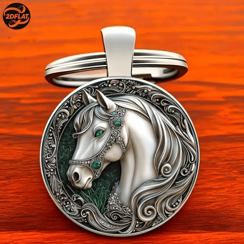 TEMU 2d Flat, 2d Flat White Horse Keychain, Men's And Women's Fashion Decoration, Bag And Car Key Decoration, Suitable For Christmas, Thanksgiving,