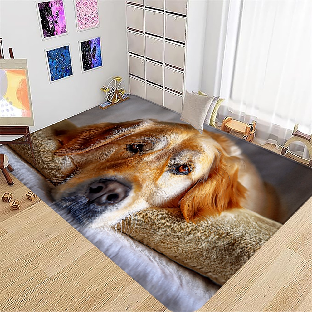 1pc extra large rectangular dog bed mat - soft plush cushioned floor bed with golden retriever design, machine washable pet bed for large rooms, ideal for small to medium dogs - cozy indoor mat for hardwood & mat floors, durable & easy clean, enhances resting experience,   home decor, christmas gift for pets, fits small to medium-sized pets, comfortable and stylish pet bed mat Product details 6