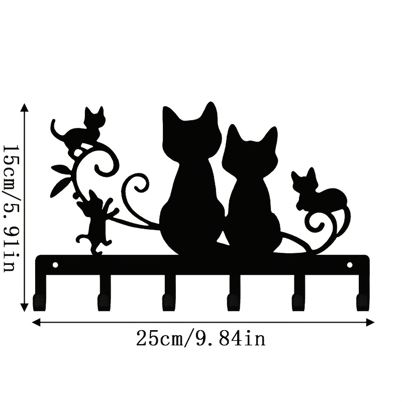 TEMU 검은 고양이 실루엣 메탈 후크, 벽걸이형 키 랙, 옷, 열쇠, 가방 걸기에 적합, 거실 및 침실에 이상적, 크리스마스 선물로 좋습니다