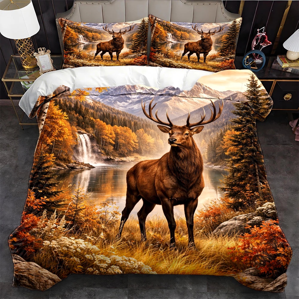 TEMU 3pcs Mountain Landscape Duvet Cover Set, Bedding (1 Duvet Cover   2 Pillowcases), Suitable For , Machine Washable, Hidden Zipper Design, Queen