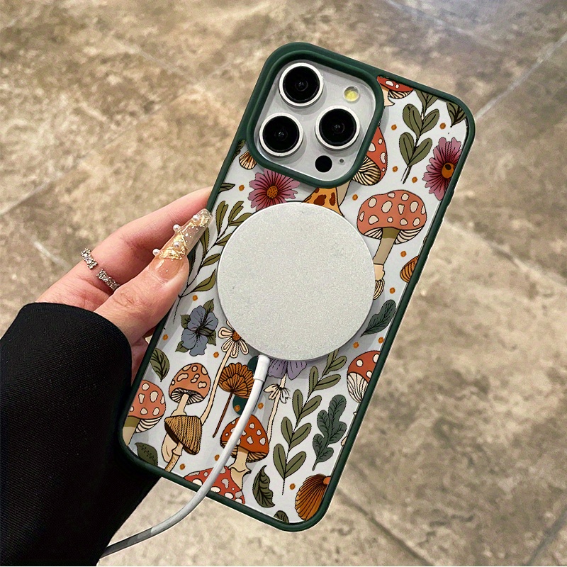 Case for iPhone 16 Pro Max 16e 15 Plus 14 13 12 11 XS Max XR X Forest Mushroom Magnetic Fit Pattern Shockproof Silicone Non-Yellowing Transparent Protective Smartphone Colorful border Cover Gift