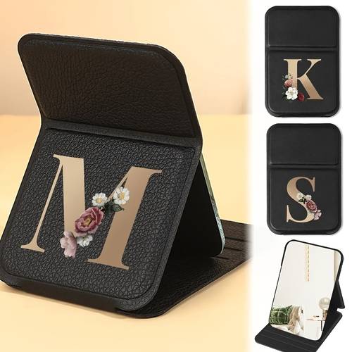 a portable folding makeup mirror and golden letter floral print style a chic and stylish desktop mirror outdoor dustproof and waterproof perfect as a valentines day gift for or a birthday present