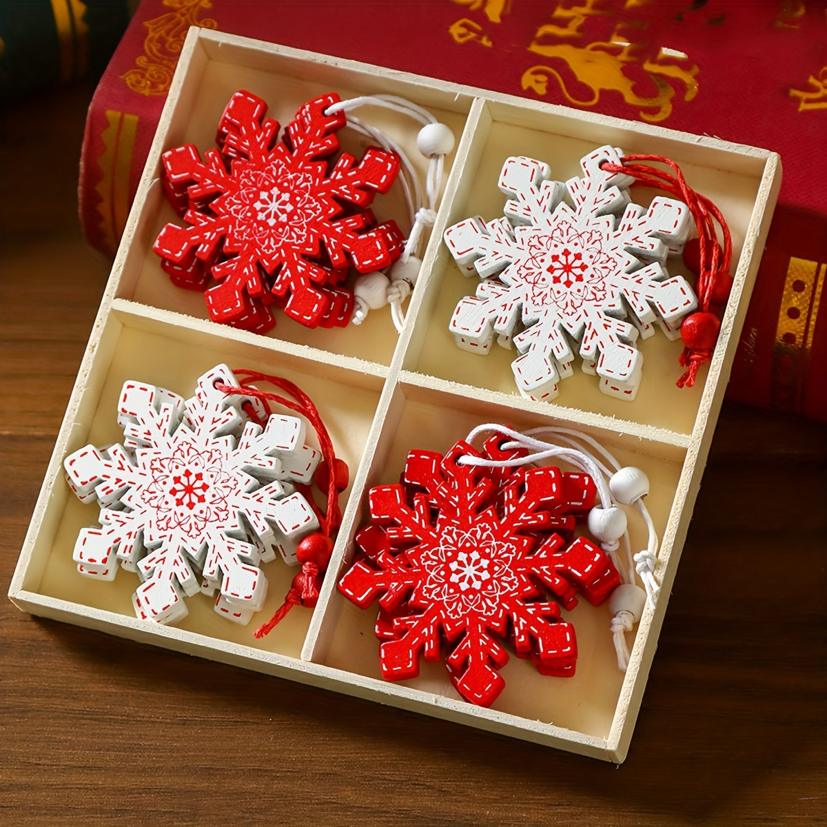 12 Christmas Snowflake Ornaments - Wooden Trees And Home Decor, A For