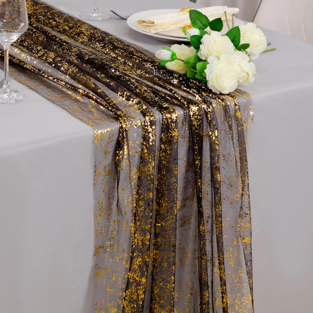 TEMU Inbornluck 1/2/4pcs, 10 Ft (w:27.8inch X L:304cm/121inch) Runner, Sheer Gauze Chiffon Tulle Cheesecloth Sequin Glitter Metallic Foil, Table