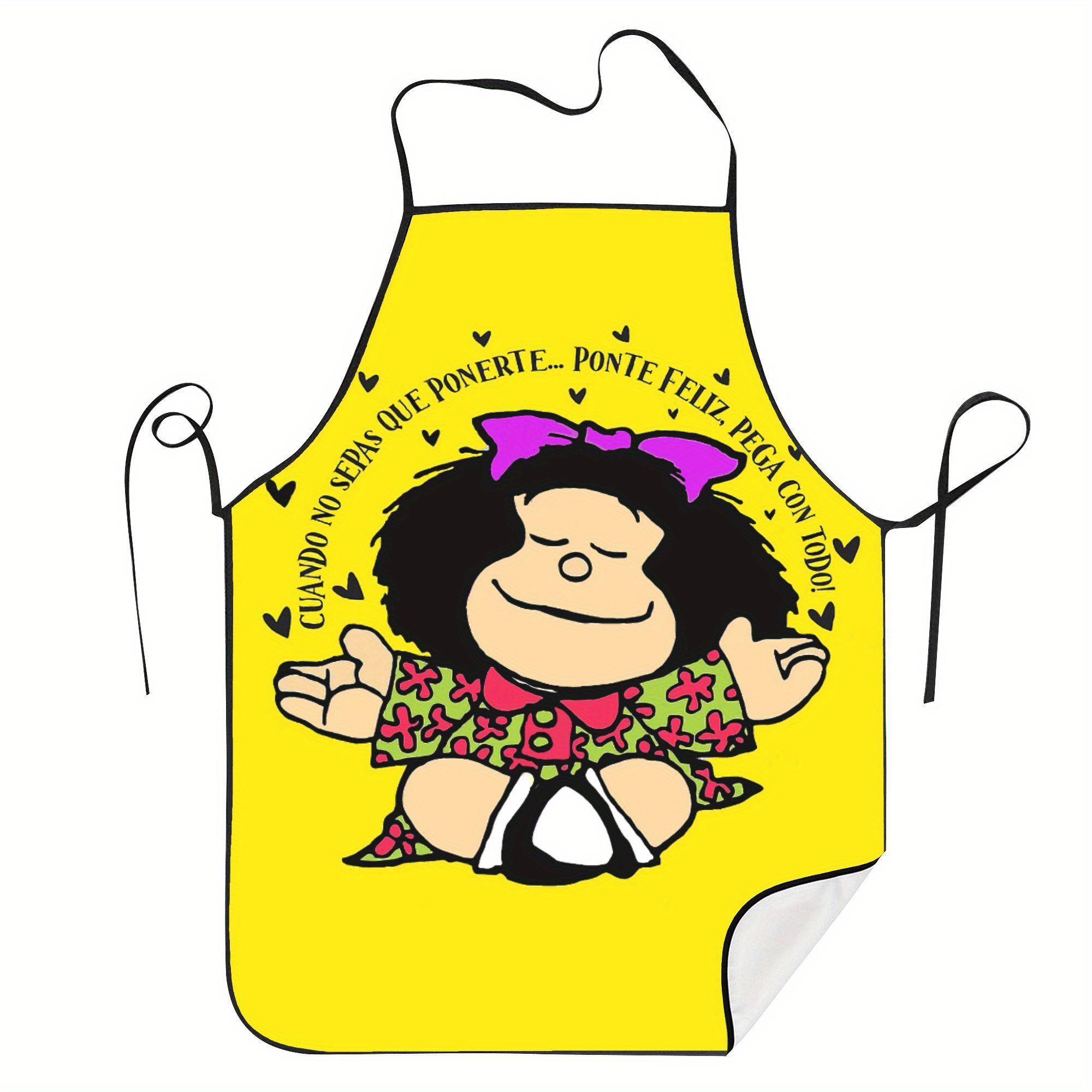 

Vibrant Yellow Anime Cartoon Apron, Polyester With Character Print, Ideal For Cooking & Hairdressing, Hand Or Machine Wash, Cute Apron