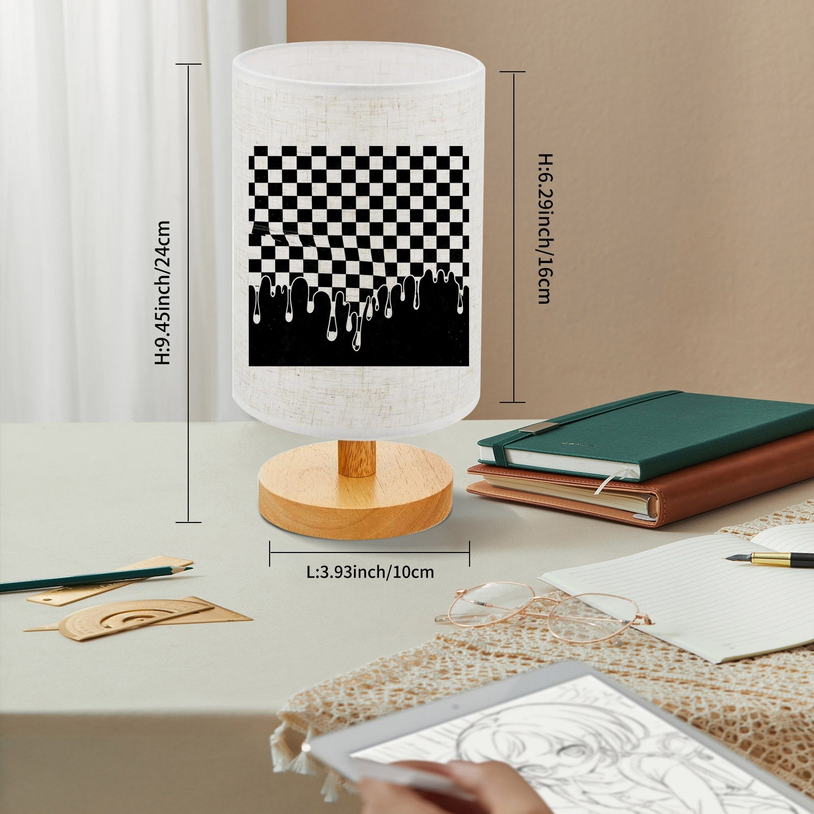 Abstract Surreal Black White Checkered Pattern Table Lamp
