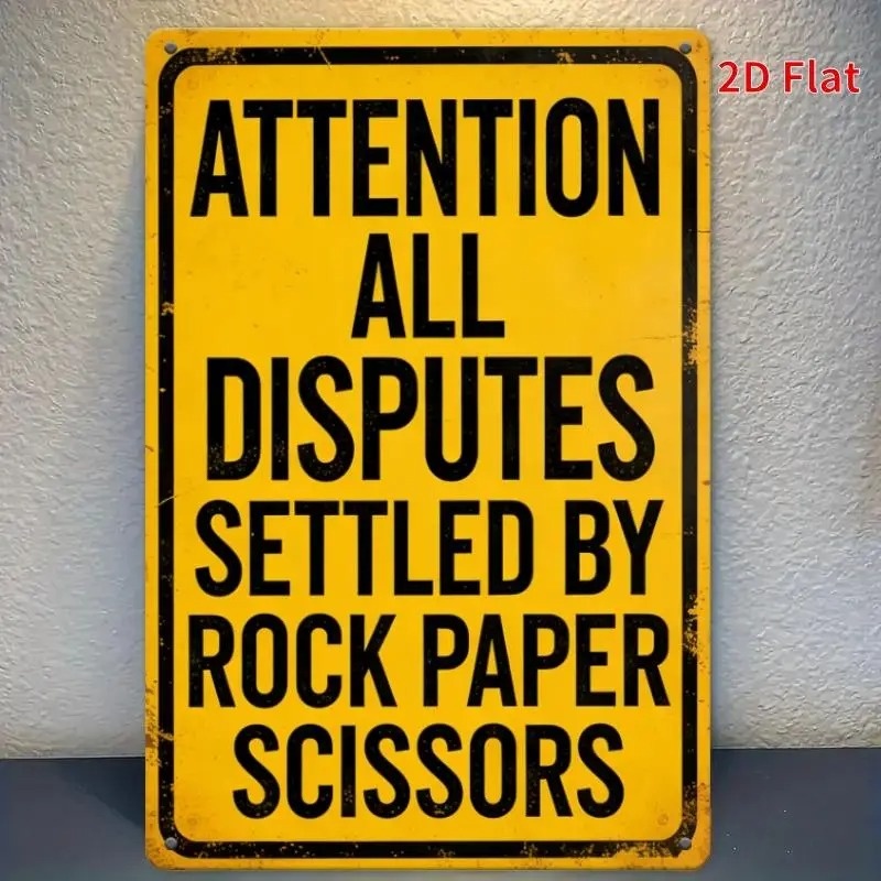 TEMU 2d Flat, [2d Flat] 1pc Metal Wall Sign Attention All By Rock Paper Scissors For Decor 2d Flat Not 3d, 2d Flat