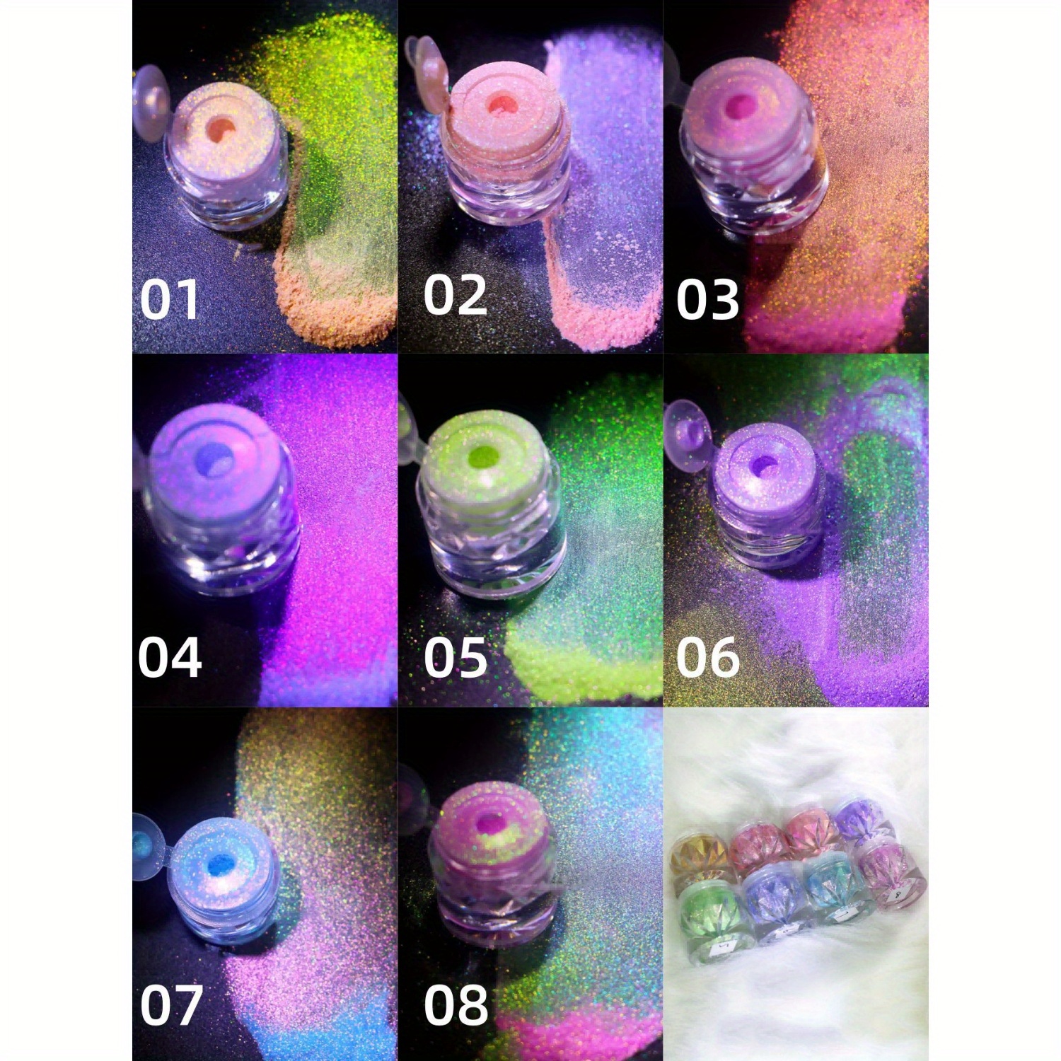 8 Stijlen Kleurrijke Glitter, Iridescent Kameleonpoeder, Highlighter Glanspoeder, Kameleon Iridescent Oogschaduwpoeder