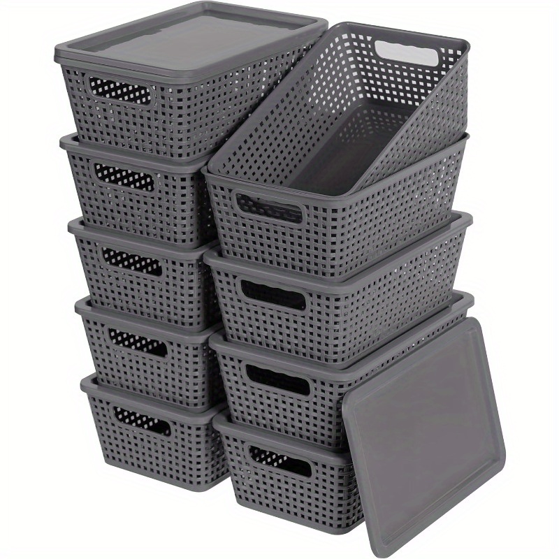 6 10 pack plastic storage baskets with lids storage boxes for organization stackable decorative containers suitable for shelves drawers desktops closets game rooms classrooms offices the   for halloween christmas gift storage