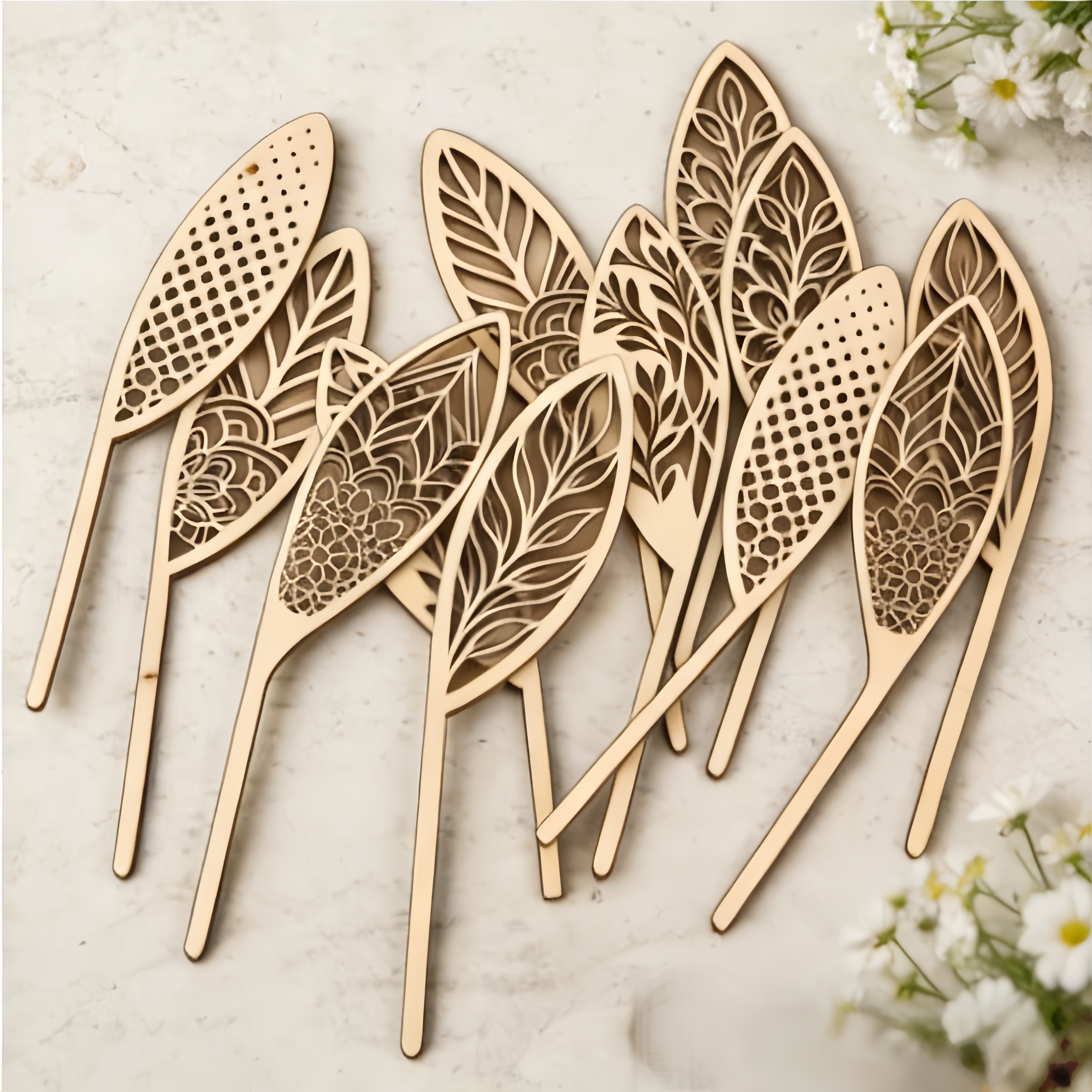 Image of 12pcs Wooden Bunny Ear Floral Picks For Easter Table Centerpieces, Laser Cut Bunny Ear Sticks For Spring Flower Arrangements, Easter Bunny Decorations
