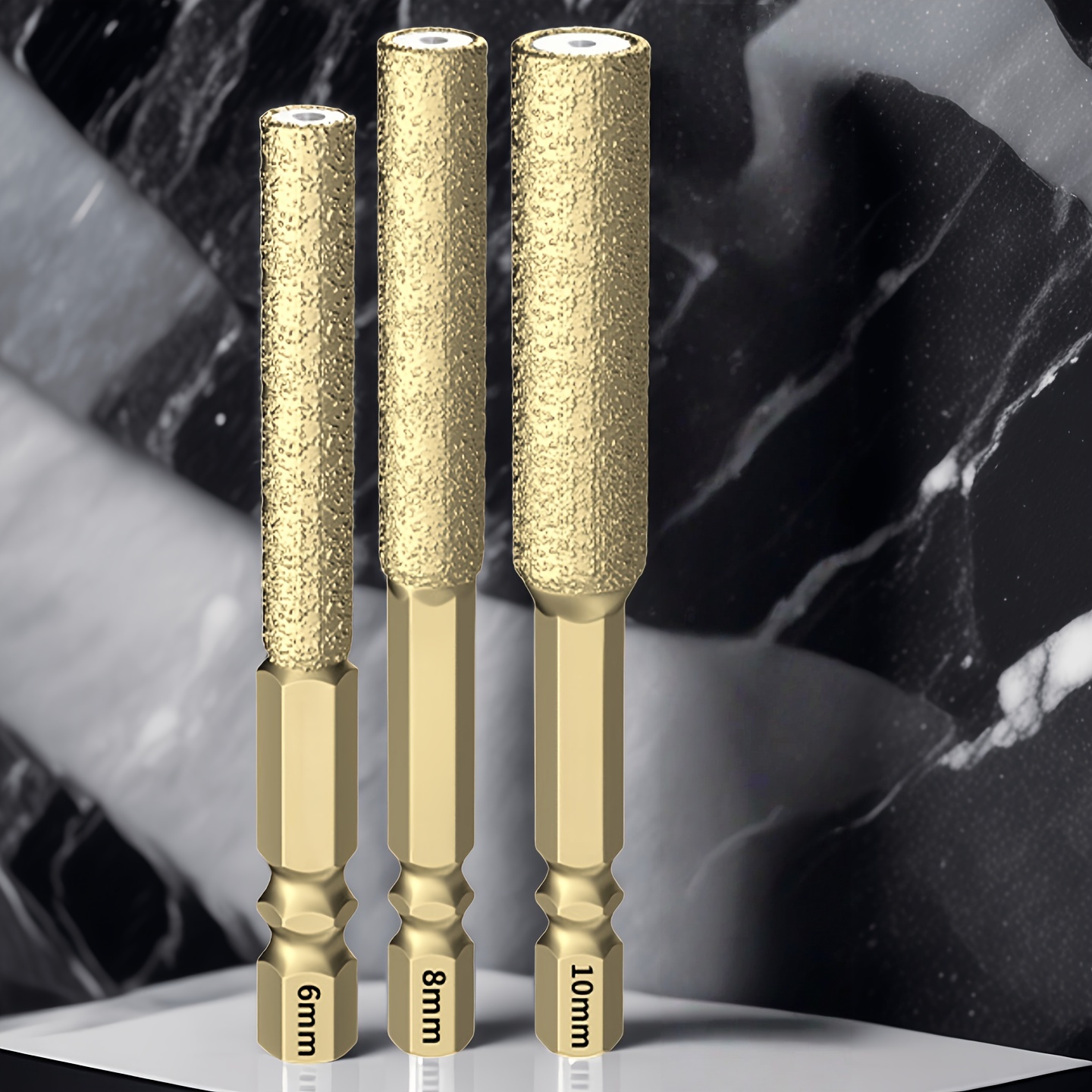 Image of 3pcs 6/8/10mm Diamond Set With Hex Shank Drill Bits And Grinding Tools, Suitable For Tiles, Marble, Granite And Glass, Tile Drilling, Reinforcement, Professional Contractors, Stonemasons