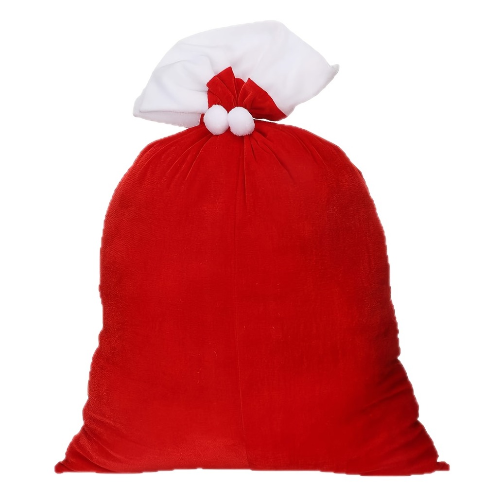 TEMU [customized] 1pc Big Red Velvet Santa Claus Gift Bag With Drawstring Closure - Reusable Soft Cloth For Christmas Decorations, Party Favors,
