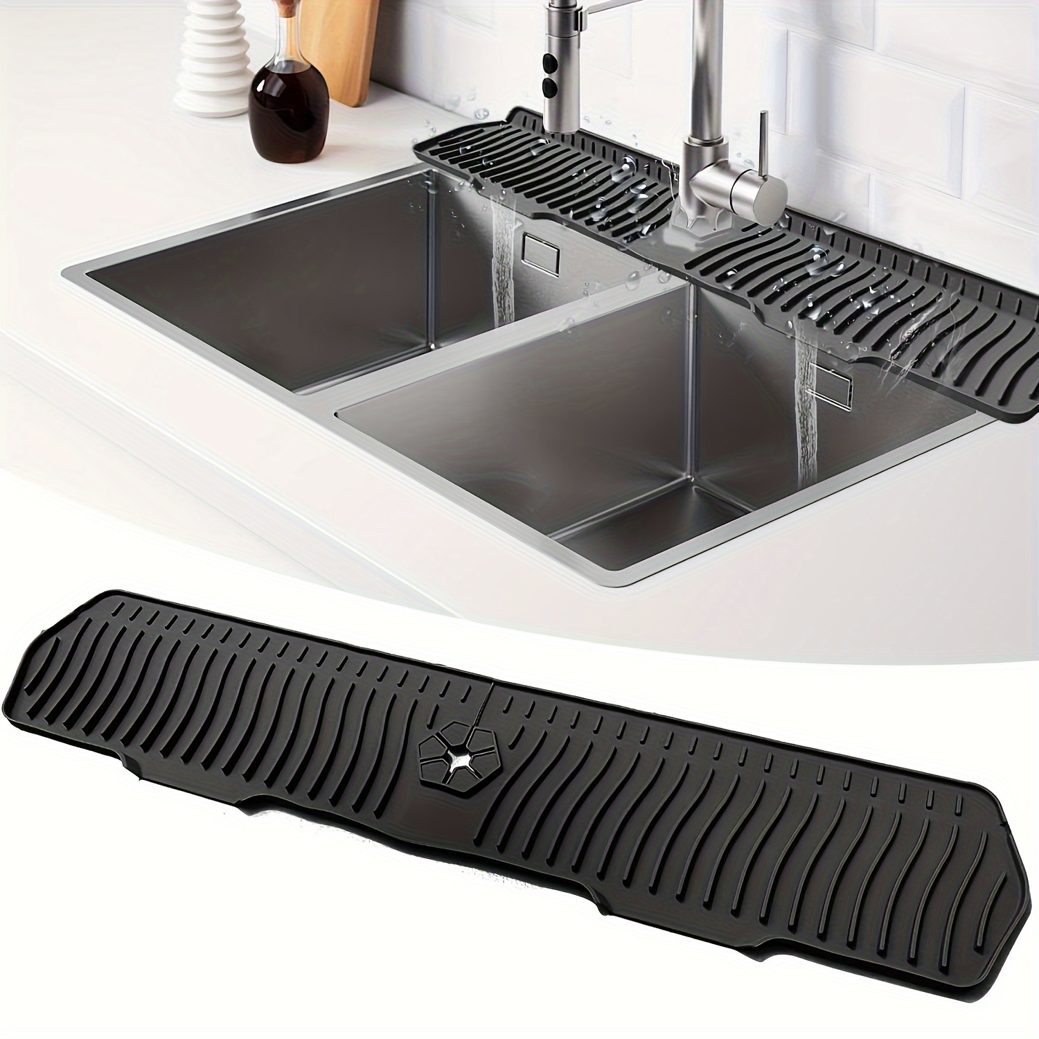 TEMU Xhsgx 1pc Upgraded 76.2cm Silicone Sink Splash Guard Non-slip Kitchen Bathroom Baffle Reusable Countertop Protector With Drainage