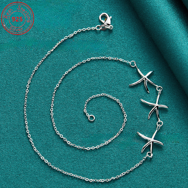 TEMU S925 Sterling Silver - 3 Starfish Necklace - Creative Fashion Minimalist - The For Everyday Wear And Holidays - Valentine's Day - Christmas Gift