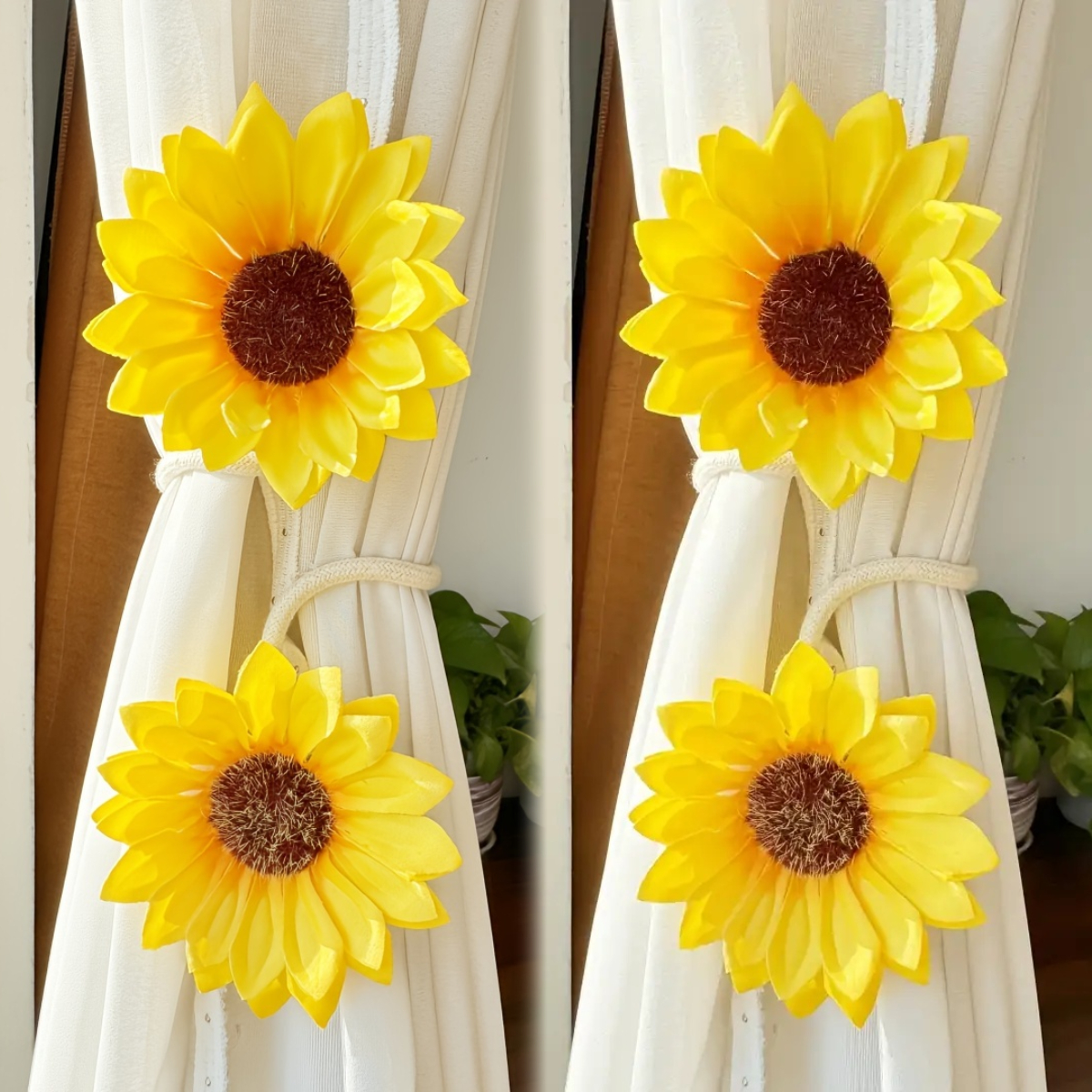 TEMU 2pcs Sunflower Flower Curtain Buckle Tie Strap 1 Pack Creative Curved Binding Decoration Gauze Curtain Storage Clip Tie Bundle Belt Decorative