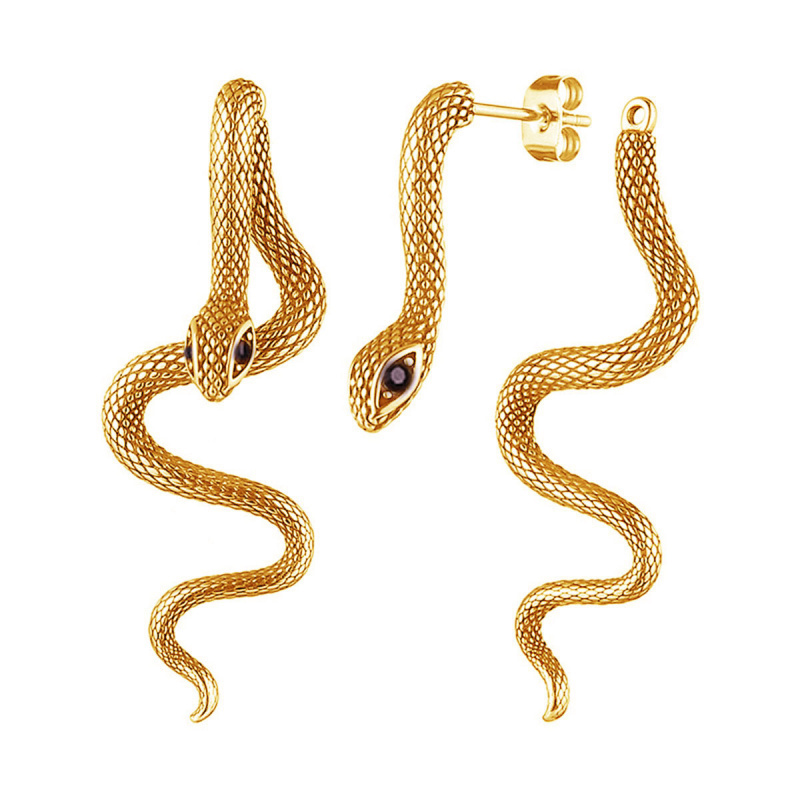 

2pc Hip-hop Detachable Snake Earrings Long Ear Studs Ear Jewelry