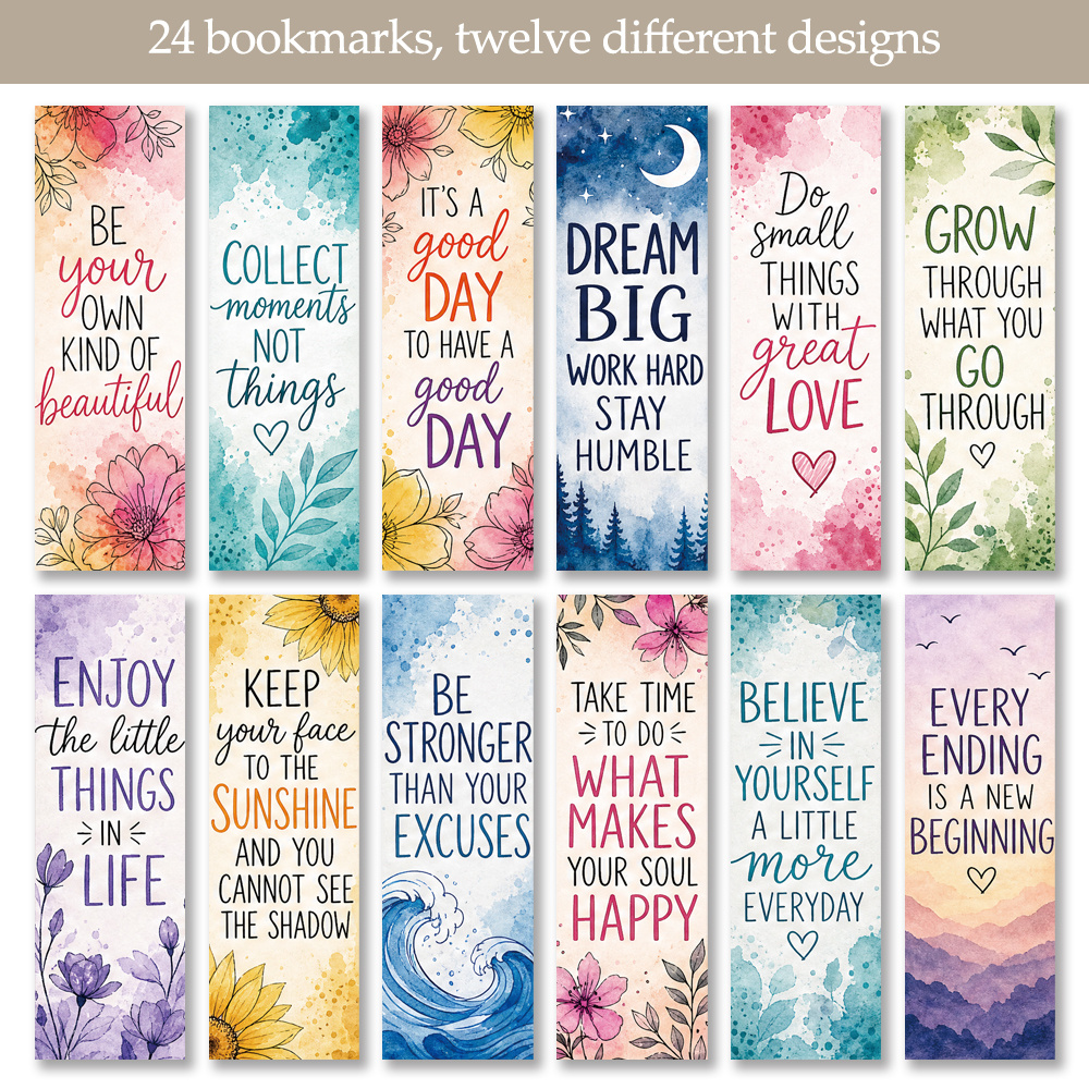 TEMU Confezione da 24 segnalibri ad adatti per dei libri e fan della cancelleria - 24 design con citazioni ispiratrici e artistici a tema , a per