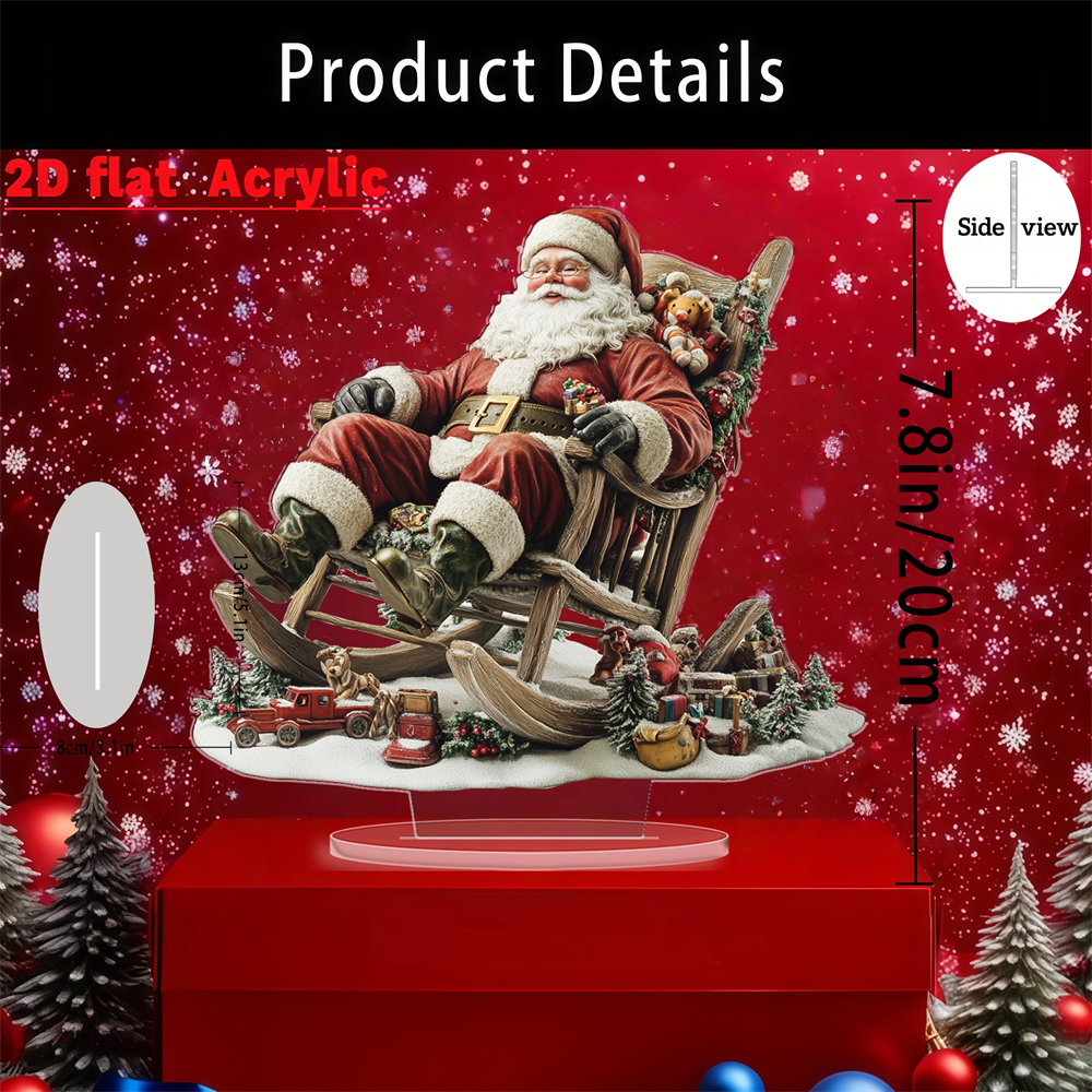 TEMU 2d Flat, 1pc, Santa Claus Sitting On A Rocking Chair, Desktop Ornament, Traditional Christmas Decor, High-quality Acrylic Material, Christmas