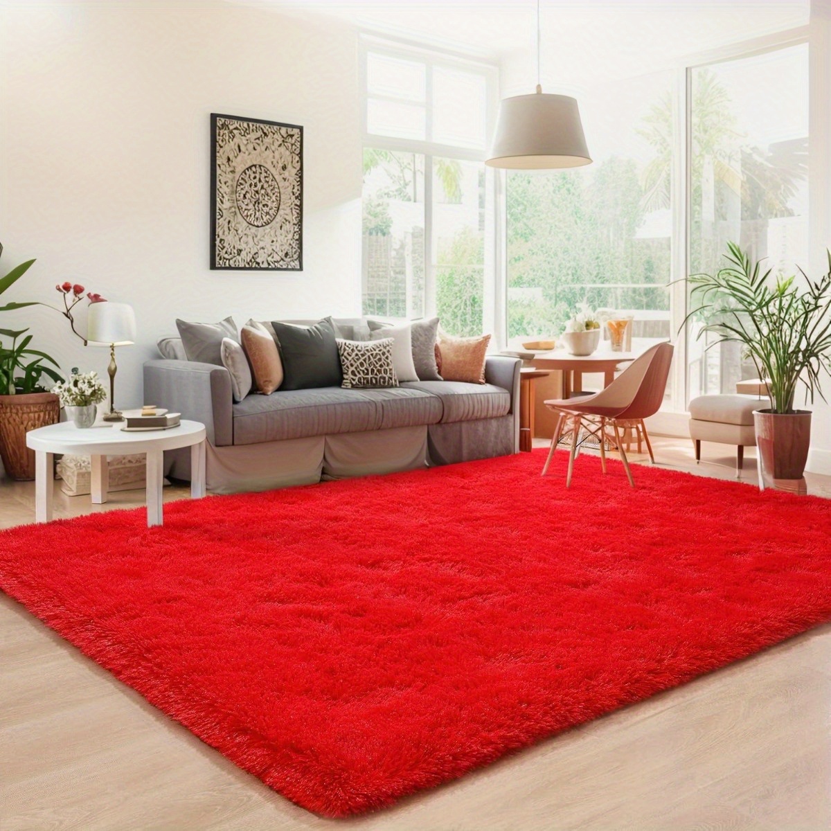 Image of 8x10 Feet Plush Shag Rug - Soft Velvet Carpet For Living Room Bedroom, Non-slip Floor Mat