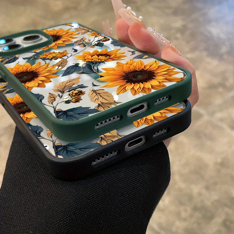 Case for iPhone 16 Pro Max 15 Plus 14 13 12 11 XS Max XR X Wild Sunflowers Pattern Anti-Scratch MagSafe Enabled Hard PC Back Protective Drop Protection Slim Cellphone Cover Gift