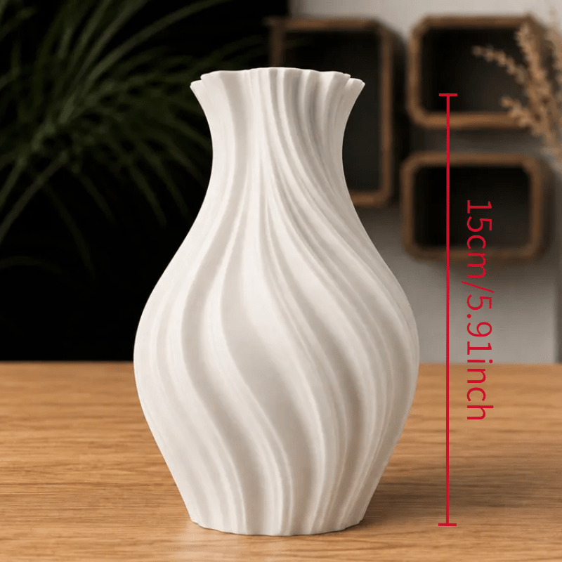 TEMU Gedrehtes Muster Weiße Plastik Vase Nordische Leichte Luxus Dekorative Vase für Trockenblumen und Hydroponische Arrangements