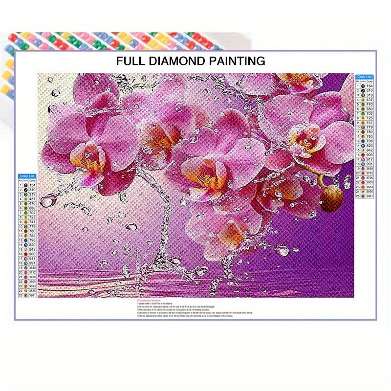 

1pc 5d Round Diamond Painting Kit, Floral Orchid Design, Diy Mosaic Art Craft For Home Wall Decor, Canvas Material, Complete Set With Tools, Diamond Art Gift For Beginners And Adults