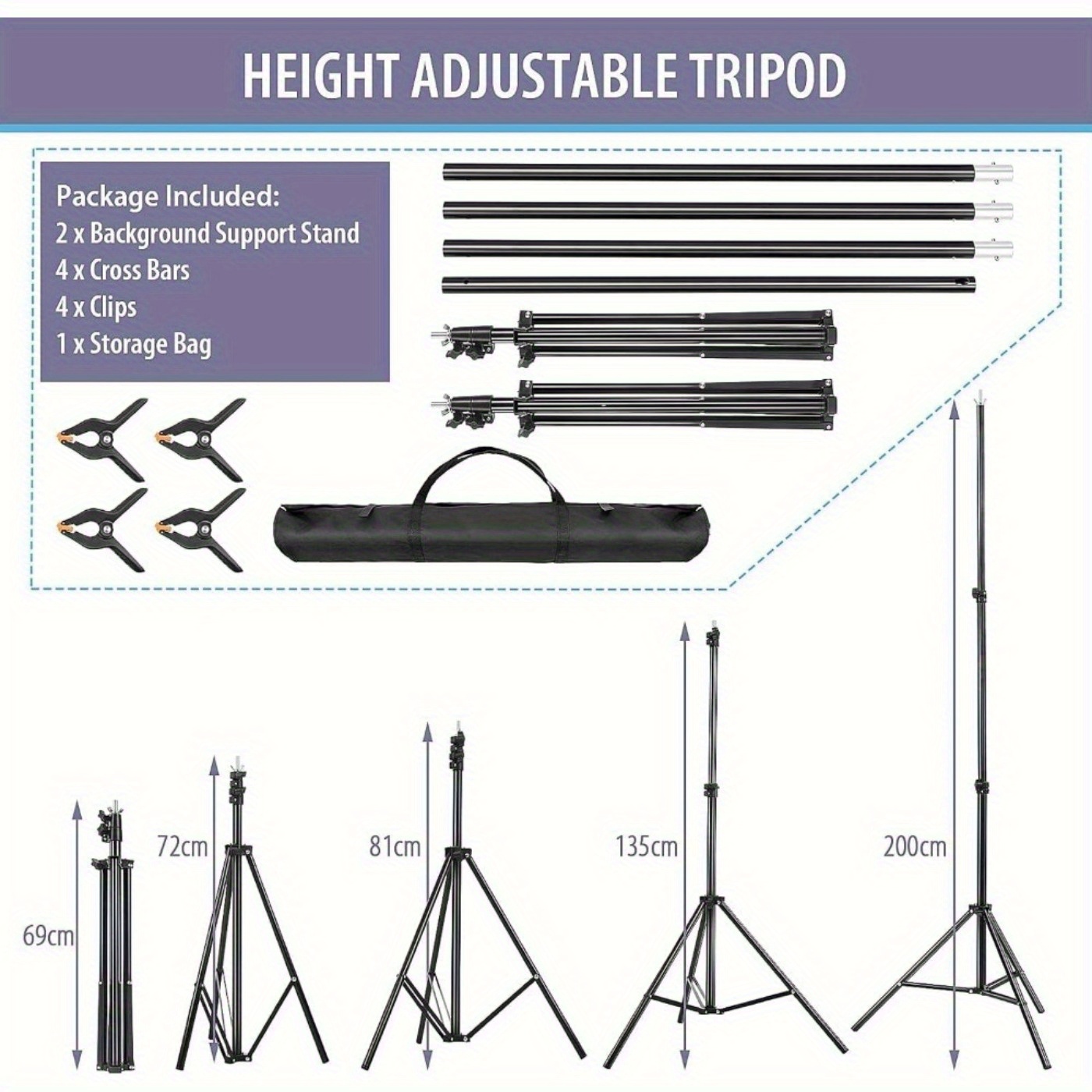 Adjustable Backdrop Stand Kit Photo Background Support System With Carrying Bag, Seasonal Decor Collectible Buildings…: retailer-supplied image