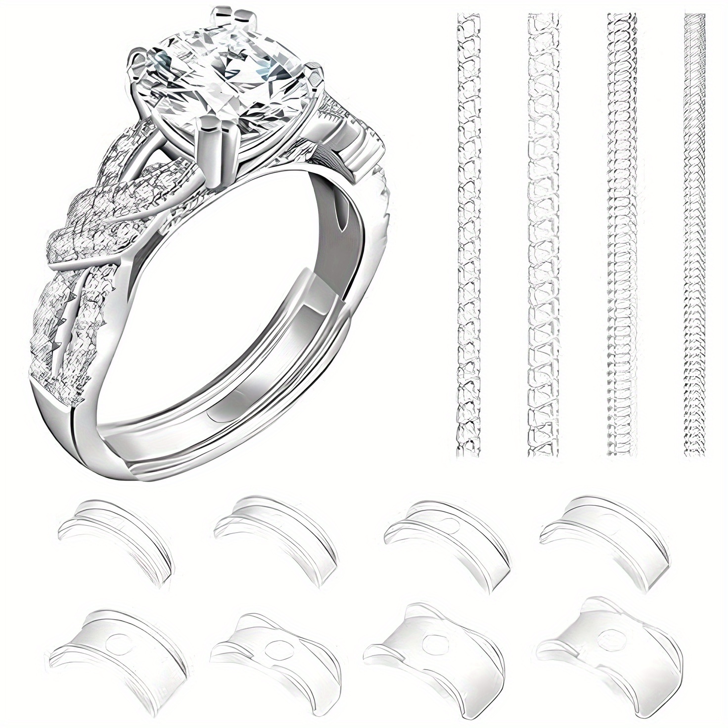 TEMU 12 Pack Ring Invisible Ring Sizer Adjuster For Loose Rings And Spacer For Men And Women Jewelry Ring Size Adapter Reducer Resizer, Ring Guards, Spiral Silicone Tightener Set