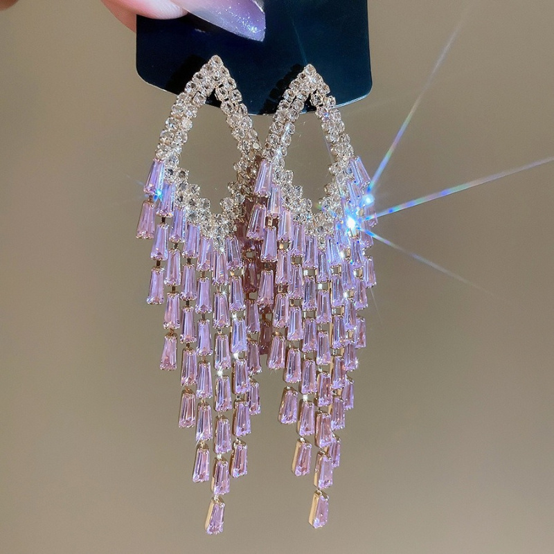 TEMU 1 Pair Video Luxury Bling Bling Super Sparkling Elegant Rectangular Tassel Earrings
