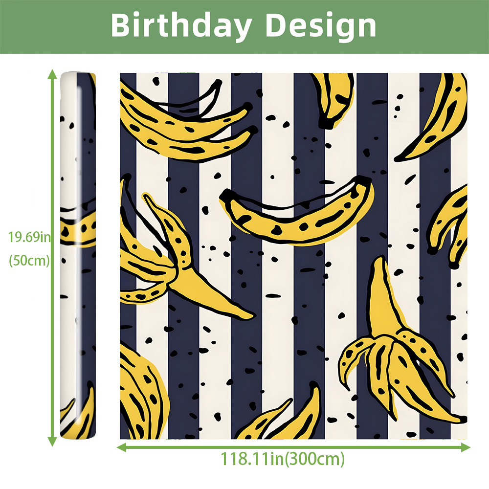 TEMU 1 Roll Hand-painted Style Banana Print Wrapping Paper, Extra-long Creative Gift Wrap Roll, Size 300x50cm, Suitable For Valentine's Day,