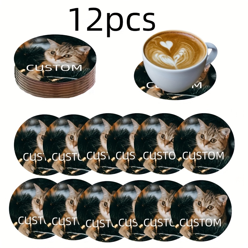 TEMU 12pcs Custom Wooden Coasters Personalized With Your Own Photo/text/ - Heat-resistant Table Protectors Suitable For Housewarming, Birthday Gifts,