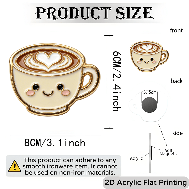 TEMU 1pc Cute Coffee Cup Fridge Magnet, Lover, Refrigerator Decor, Mailbox Decor, Iron Door And Furniture Decor, Birthday, Housewarming, 3.15 Inches,