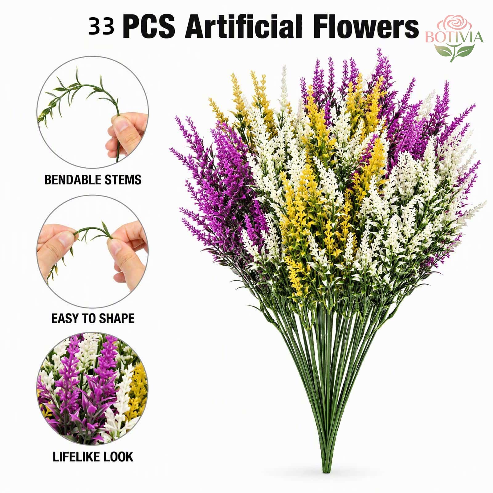 TEMU 33 tiges de blé de artificielles, fleurs artificielles en plastique mixtes de 3 couleurs avec couverture de racine de bouquet, Anti-Uv à la