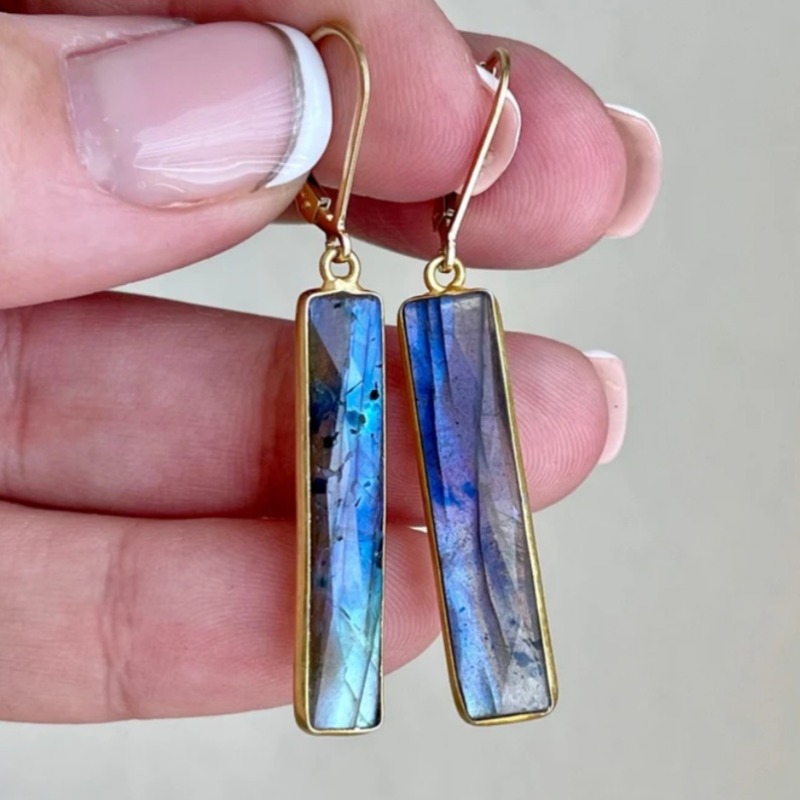 Women's Rectangular Synthetic Moonstone Long Drop Hook Earrings