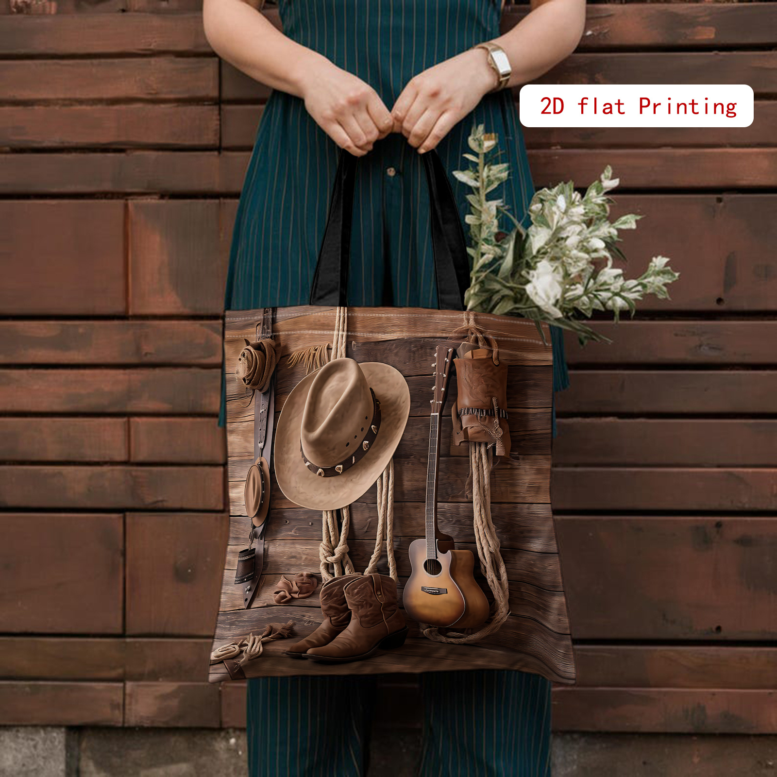 E-shop 2D-gedruckte Schultertasche, Gear, Akustikgitarrenmuster gedruckte Schultertasche, modische Einkaufstasche, lässige Damenhandtasche,