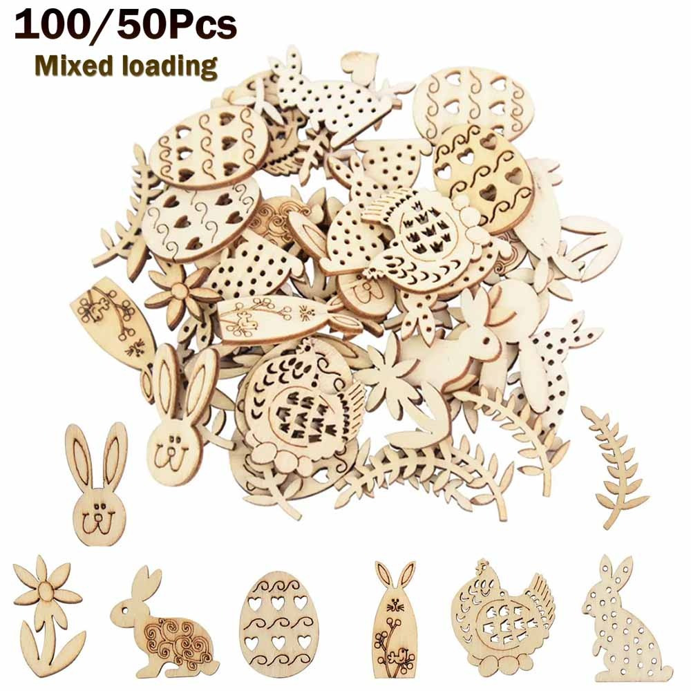 

Easter Bunny And Egg Wooden Crafts For Home Party Diy Projects, Featuring Hanging Ornaments Made Handcrafted Wood., Rabbit Eggs, Decorations, 50/100pcs