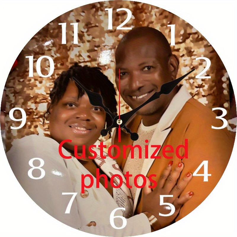 TEMU 2dflat, 1 Custom Personalizedwooden Wall Clock Set, Silent Battery Powered, , Unique Birthday And Anniversary Gifts With Customizable Photos,