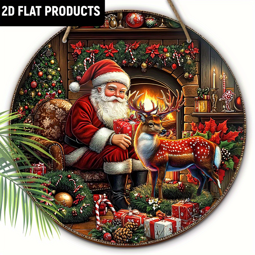 TEMU Cartello in Legno Natalizio 2D Piatto, 1pz - , , Regali, e - Decorazione Murale Stampata 2D per Casa, Bar, Caff癡 - Decorazione Classica Festiva