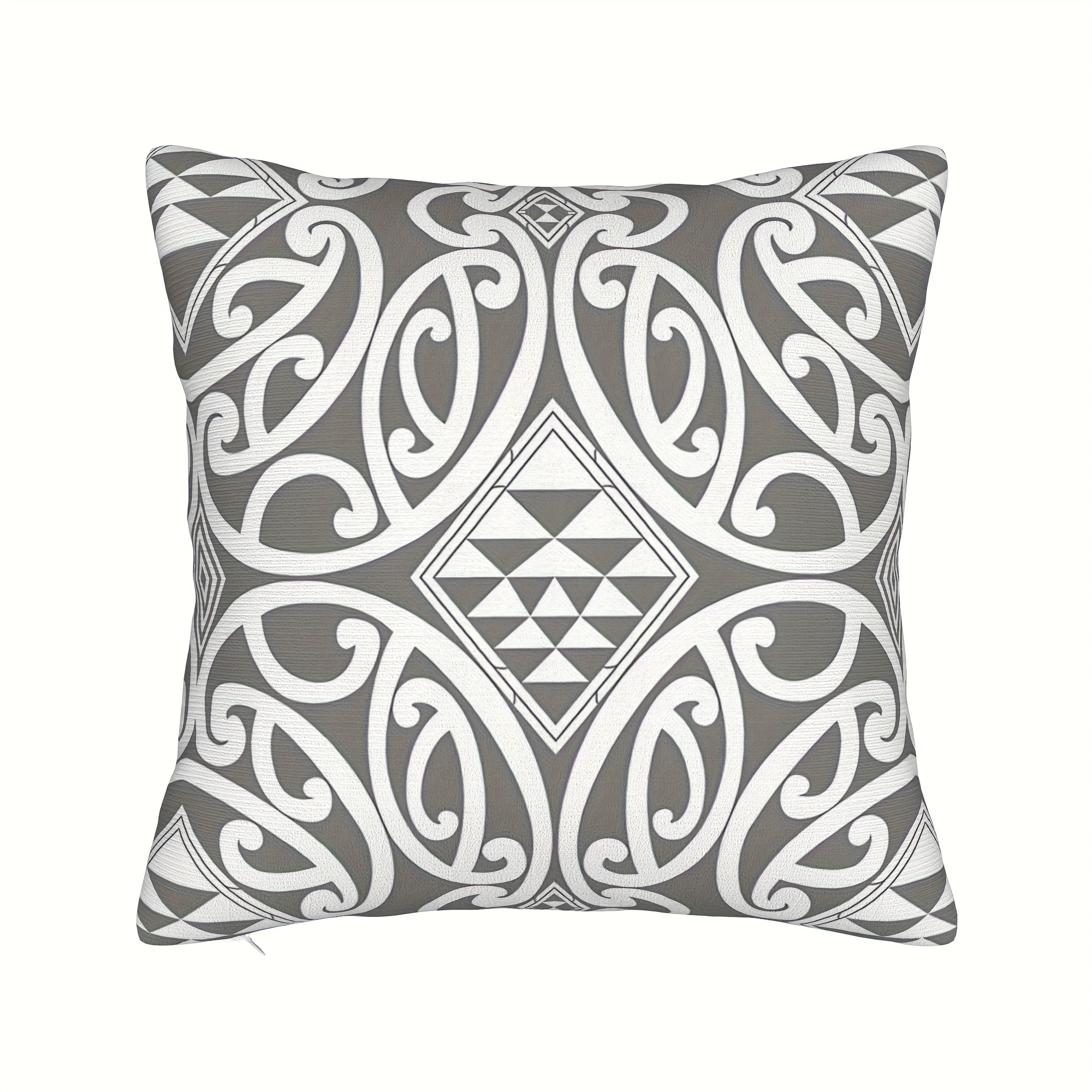 TEMU Double-sided 1pc 2d Printed Black And White Maori Style Decorative Pillow Cover With Modern Geometric Pattern, Durable Polyester Material With
