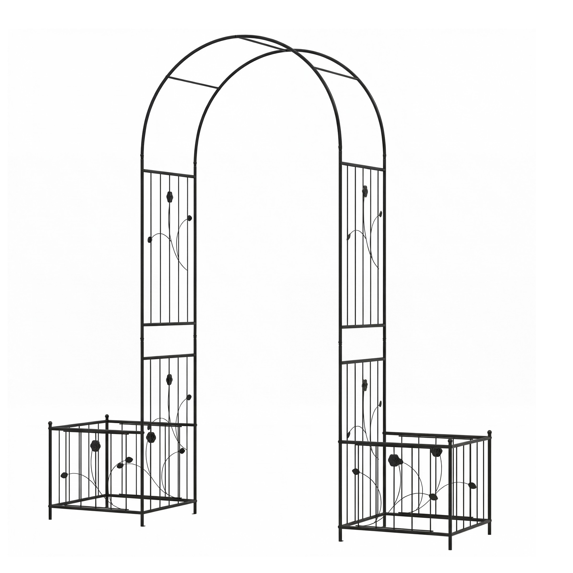 Metal Garden With Planter Boxes, Arch Trellis With Ground Stakes For Climbing Plants, Roses, Vines, Heavy-duty Outdoor Archway For Wedding, Party, Pathway, Ceremony Decoration