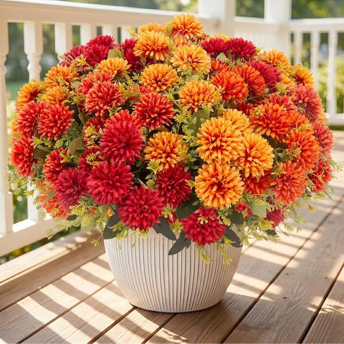 item picture 24pcs flowers 4pcs set outdoor realistic autumn flowers uv resistant chrysanthemum daisy marigolden retro style outdoor decorative flowers autumn decoration autumn flowers holiday decoration 4pcs orange burnt orange