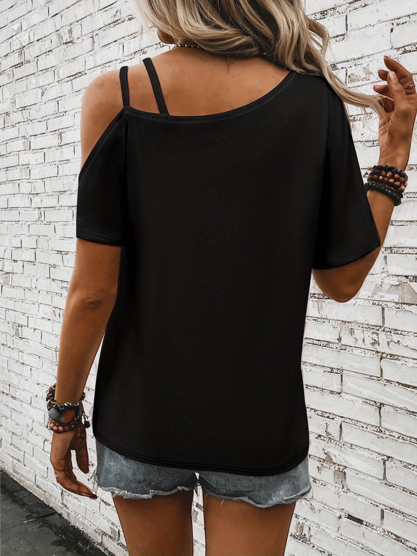 womens retro 90s graphic t shirt shoulder asymmetric top Temu