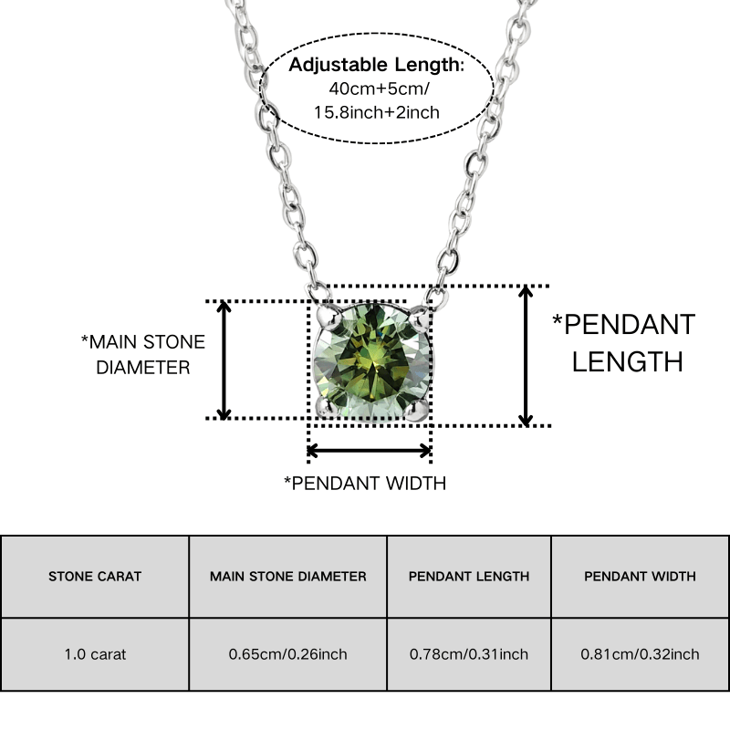 1.0 Carat Green Moissanite Pendant Necklace